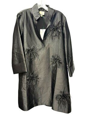 New Tuckernuck Black Feather Embellished Dupioni Megan Dress Medium
